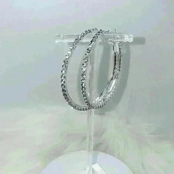 Sparkling Rhinestones Hoop Earrings - Picture 2 of 6